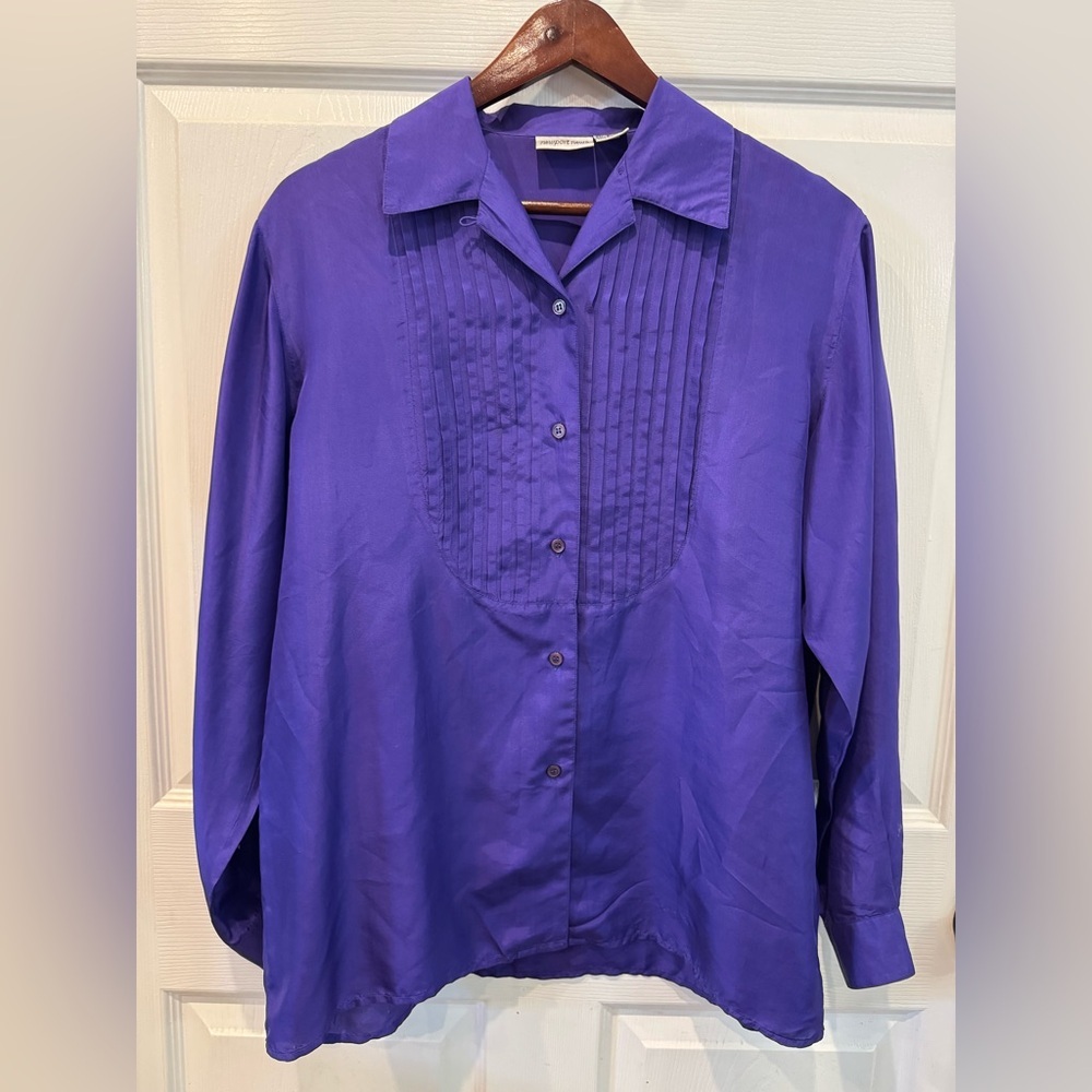 Newport News 100% Silk Button Up Blouse Women’s Size 8 Purple